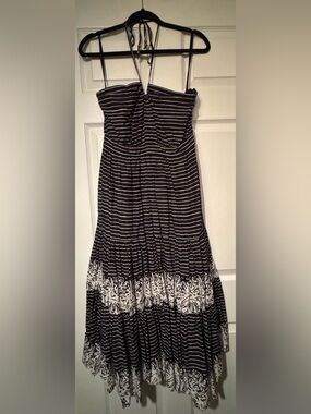 Unknown Brand-Tag Cutout Black and White Strapless Midi Dress Puff Skirt